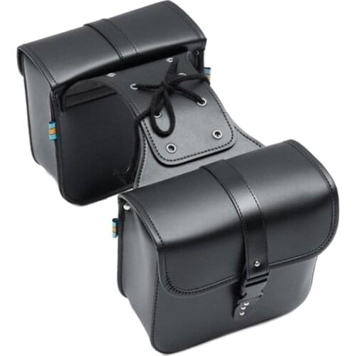 Motorcyle Rear Back Side Back Motorbike Side Pouch Black PU Leather Saddlebag Tools Storage Box