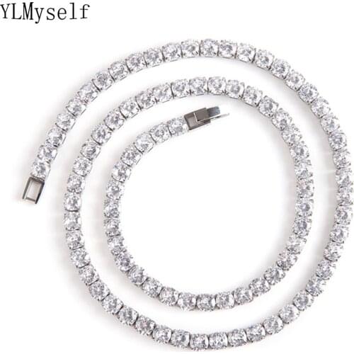 Stainless Steel Tennis Chain Necklace Pave 4mm 5mm Shiny Zircon 18/20 Inch Choker Chain Hip Hop Rock White/Gold/Pink Jewelry