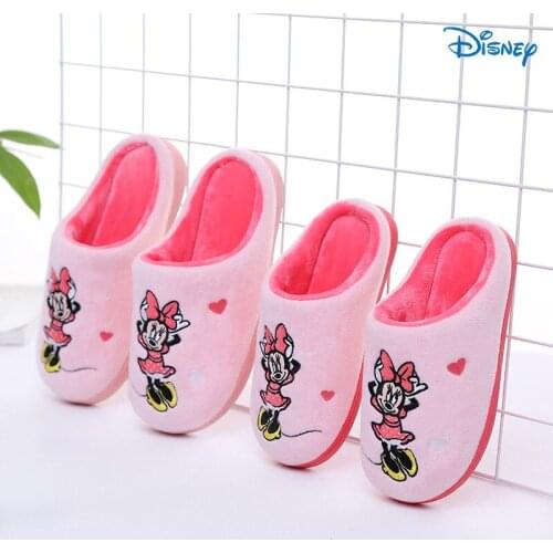Disney Childrens Cotton Slippers In Autumn Winter The New Cartoon Anti-skid Plus Velvet Thick Warm Home cute Slippers
