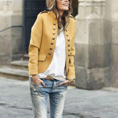 Women Lady Long Sleeve Buttons Solid Color Suit Coat for Autumn Winter Party XIN-Shipping