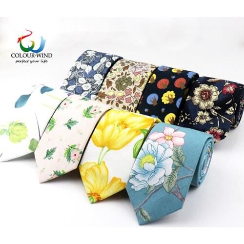 New Design Mens Top Cotton Neck Tie 7CM Floral Handmade Ties Blue Grey Flower Gravata Vintage Fashion Wedding Groom Accessories