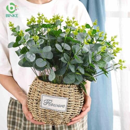 Artificial Leaves flowers Eucalyptus Leaf 4 forks Retro Green Silk Home Decor Wedding Plants Faux Fabric Foliage Room Decoration