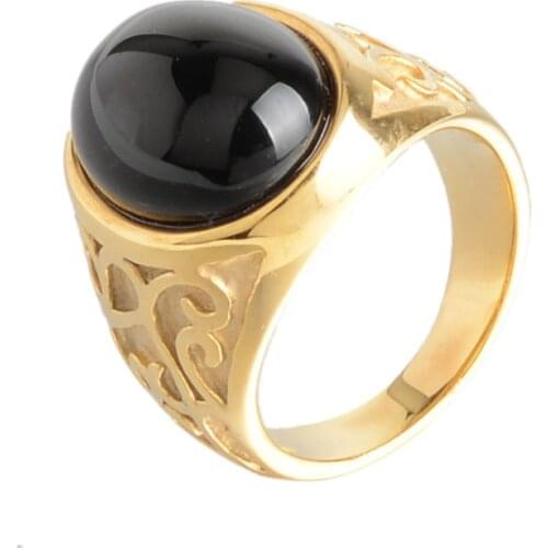 New Hot Sale High Quality Carved Stainless SteelWith Black Onyx & Tiger Eye Stone Finger Ring Fashion Men Women Jewelry