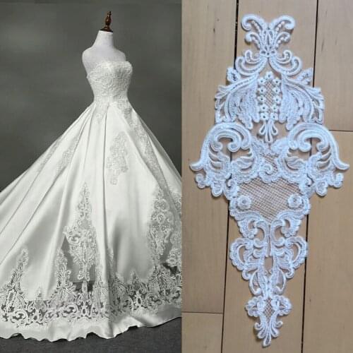 2Pc 51X21.5cm Venise Sequins Lace Applique Trims Body Motif Embroidery DIY Craft Ivory for Sewing Cloth Patch Accessories B448