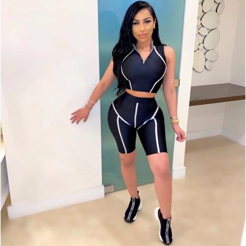 Sexy Two Piece Set Women Clothing Sleeveless Crop Top Biker Shorts Set Bodycon Tracksuit Women Outfits Ensemble Femme