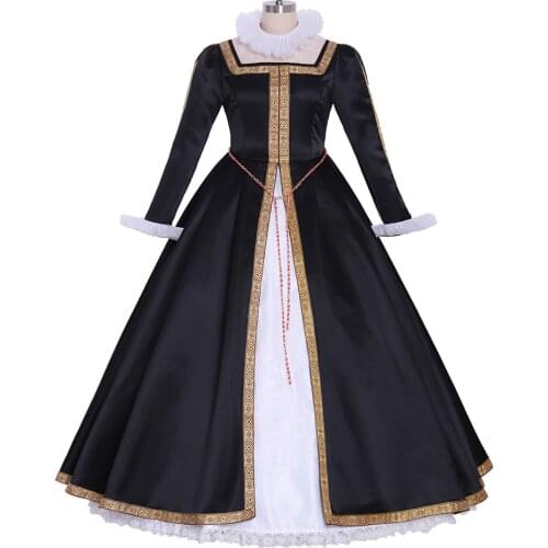 Cosplaydiy Medieval Tudor Elizabeth Queen Cosplay Costume Dress Renaissance Black Gown Dress L320