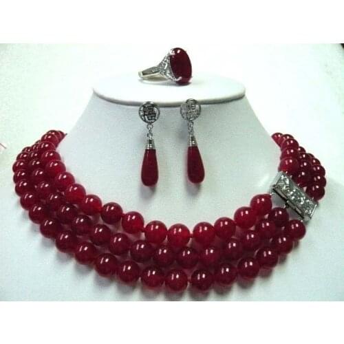 Red jade Necklace Earring Ring Setplated watch wholesale Quartz jade CZ crystal