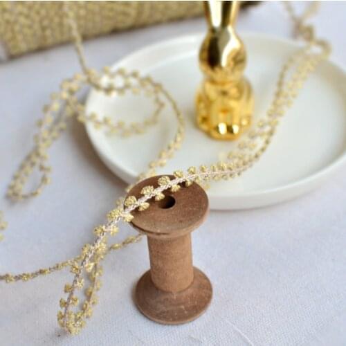 Hot Sale Vintage 2 Yards Gold Lace Trim Embroidery Flower Gold Lace Fabric Applique DIY Handmade Sewing Craft Free Shipping