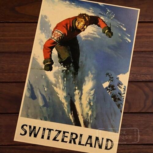 Ski in Switzerland Pop Art Classic Vintage Retro Kraft Canvas Travel Paintings Poster Maps Home Bar Posters Wall Decor Gift