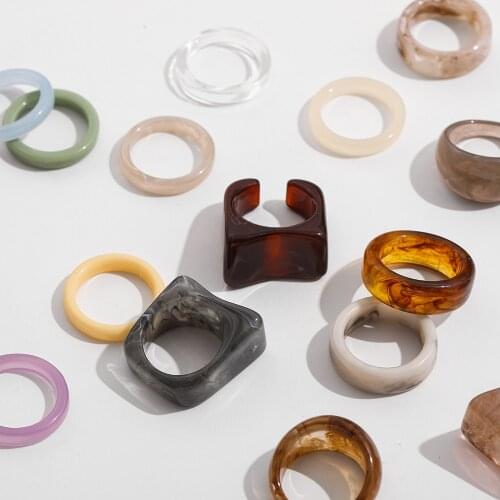 Fashion Colorful Transparent Acrylic Resin Square Round Chunky Rings for Women Vintage Tortoise Finger Knuckle Rings Jewelry