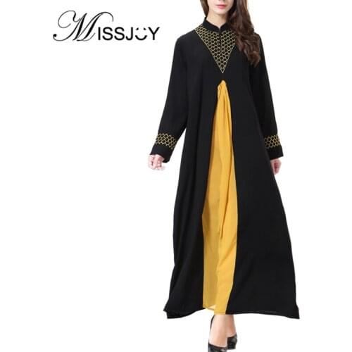 MISSJOY Turkish Arab Patchwork Loose Casual Long Dress Women 2019 Autumn Muslim Abaya Vintage ISlamic Clothing Long Sleeves
