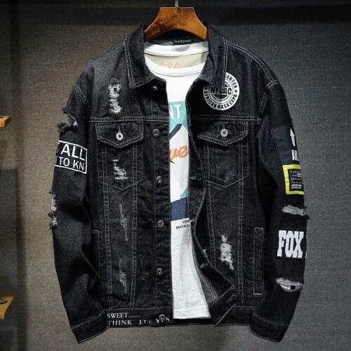 2021 Denim Jacket Mens Hiphop Streetwear Punk Rave Steampunk Motorcycle Cowboy Graffiti Rippe Jacket Outwear Brand Jeans Jacket