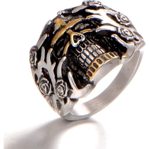 Stainless Steel Skull Rings Men Gold Skeleton Silver Man Ring Vintage Biker Male Rings Dropshipping