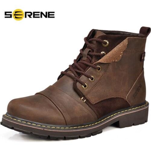 SERENE Brand Men Winter Boots Size 35~45 Warmest Genuine Leather Russian style Men Snow Boots Cow Split Leather Men Tooling Boot