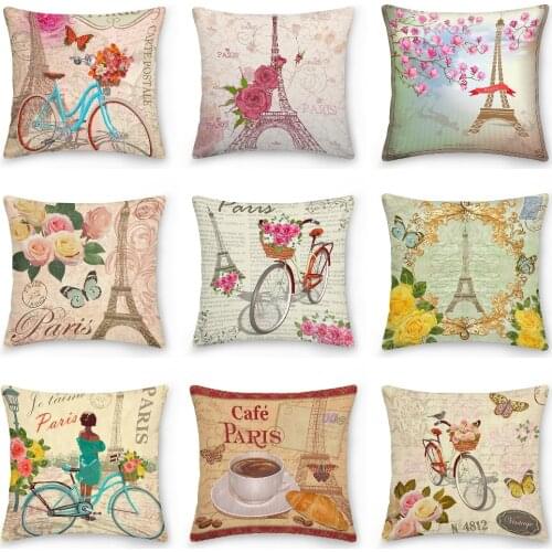 Paris Throw Pillow Covers Retro Eiffel Tower Cushion Cover Pillow Covers Romantic Paris Decor Pillowcase Home Decoration