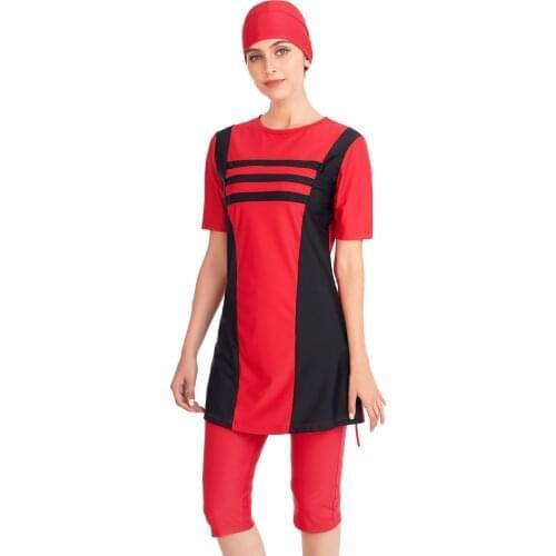 2021 new Muslim swimsuit womens short sleeve stitched conservative swimsuit womens Beach swimsuit