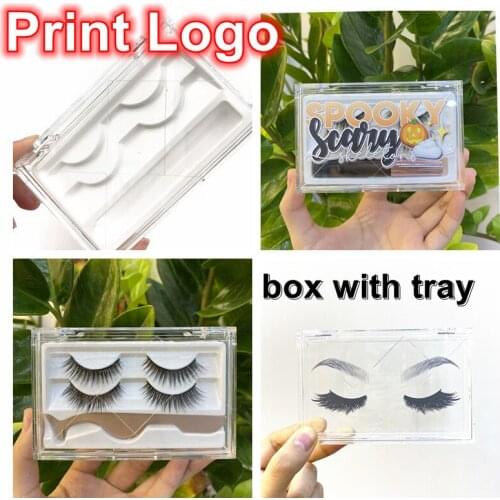 Print logo 20/50pcs Plastic Acrylic Square Case With Tray Wholesale Lashes Private Label Logo Packing Box Empty Case makeup