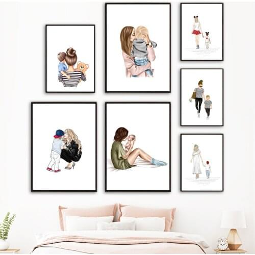 Mother And Son Baby Bear Fashion Family Nordic Posters And Prints Wall Art Canvas Painting Wall Picture For Living Room Decor