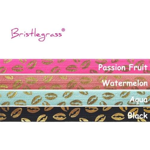 BRISTLEGRASS Combo 4 Yard 5/8" 15mm Gold Lip Foil Print Fold Over Elastics FOE Spandex Bands Hair Tie Tutu Dress DIY Sewing Trim