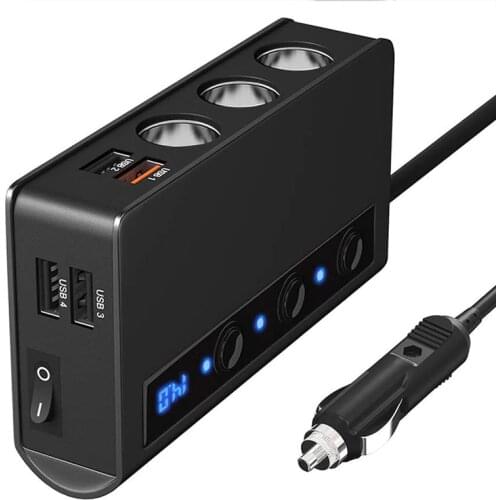 12V-24V Car Cigarette Lighter Socket Splitter Four USB Port Charger Adapter For Mobile Phone 180W QC3.0 Car Charger