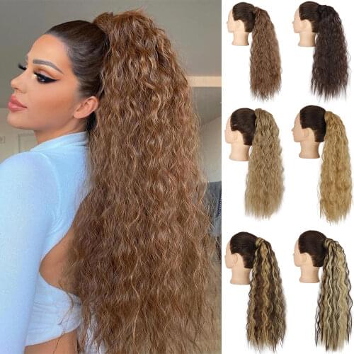 XINRAN Long Fake Hair Pieces Drawstring Ponytail Extensions Corn Curly for Women Synthetic High Temperature Fiber Hair Extension