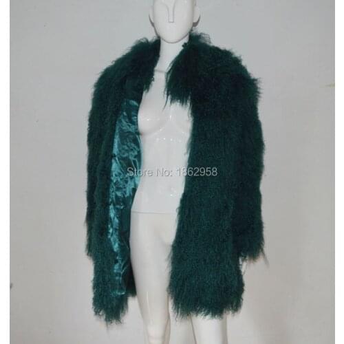 SJ001-01 Fashion Green 100% Real Mongolian Sheep Fur Coat Top Quality Clothing Ukraine Winter Coat Cheap Warm
