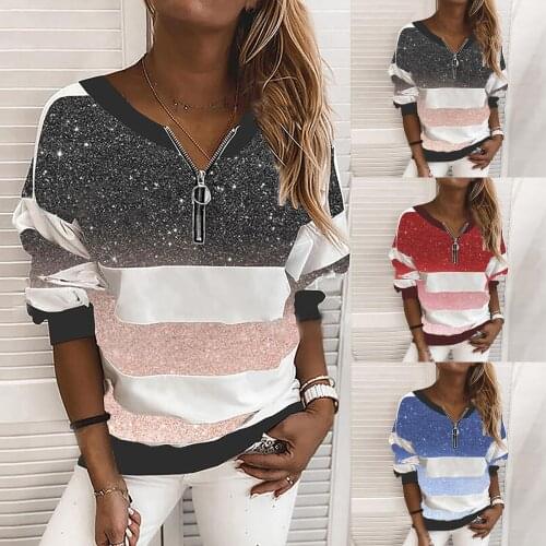 Sweatshirts Women Spring Autumn Starry Sky Striped Print Hooddies Patchwork Zipper Long Sleeve Loose Tops Woman Clothing Casual