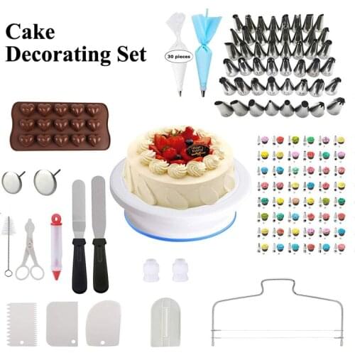 Cake Decorating Sets Pastry Nozzles Converter Cream Bag Icing Piping Tips Turntable Scraper Confectionery Dessert Baking Tools