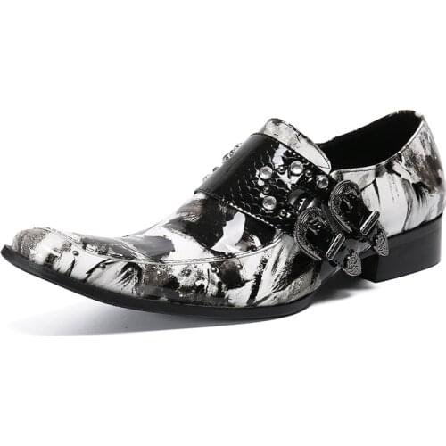 Italy Fashion Men Shoes Party Wedding Handmade Oxfords Men Patent Leather Dress Shoes Metal Double Buckle Rivets, Big Size 46