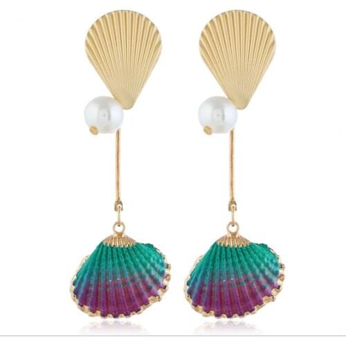 FYJS Unique Light Yellow Gold Color Alloy Many Style Shell Stud Earrings with Imitation Pearl Jewelry