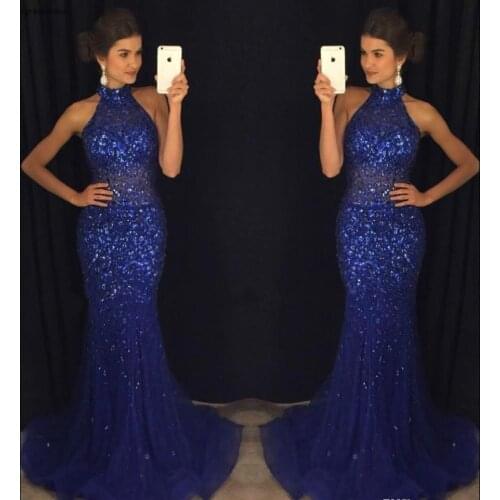 Mermaid Evening Dresses 2019 Royal Blue Sleeveless Holiday Wear Formal Party Prom Gowns Custom Made Plus Size