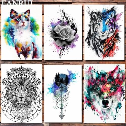 FANRUI Watercolor Blue Forest Arrow Temporary Tattoo Sticker For Women Men 3d Tatoo Purple Rose Flower Fake Arm Leg Tattoo Paper