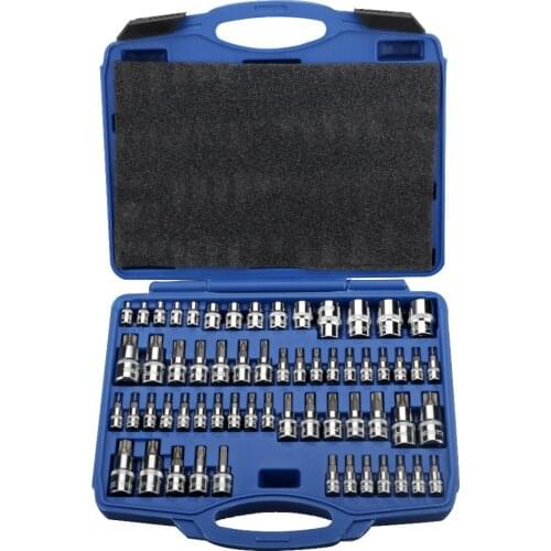 Quality 60Pcs Universal Car Pressure Batch Sleeve Star Bit Socket Set Car Repairing Tool Metal Hex Socket Wrench 1/4" 3/8" 1/2"