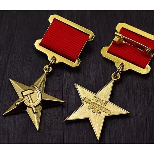 High quality the Soviet Union badge CCCP USSR hero gold star medal safety pin with collection box offer drop ship