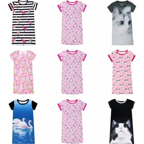 Girls Nightgowns Kids Nightdress Baby Sleepwear Summer Party Dresses 3D Cat Unicorn Panda Flamingo Swan Printed Dress For Girl