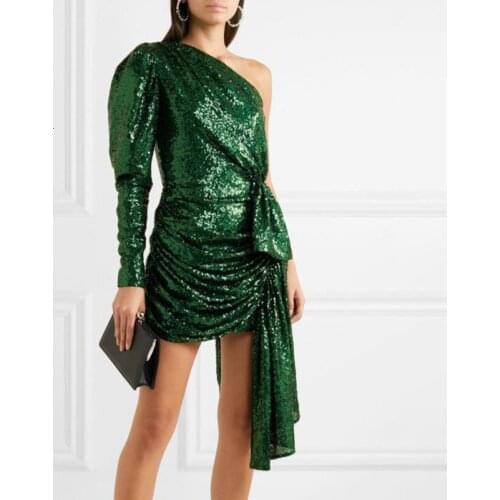 New stitching sequined single shoulder dress women high waist irregular hem mini dress womens party dress