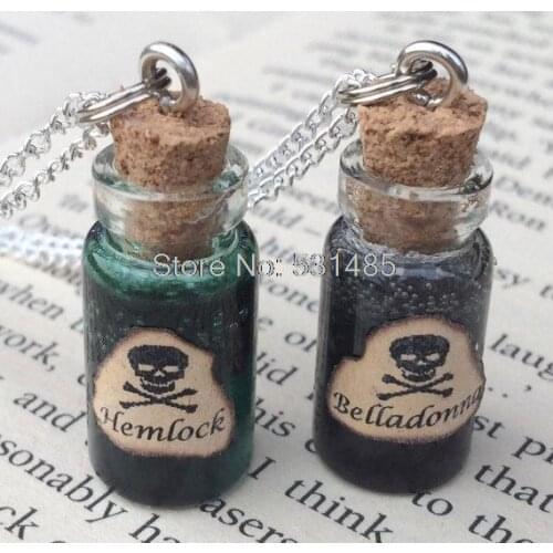 12pcs/lot Hemlock , Belladonna Poison Bottle Necklace Pendant silver tone jewelry