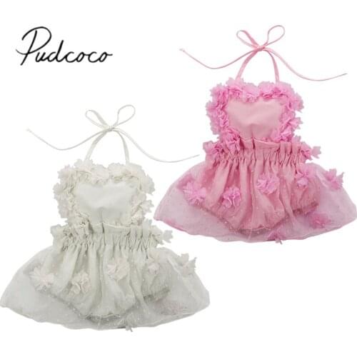 2019 Brand Newborn Baby Girl Floral Clothes Ruffle Sleeveless Romper Holiday Dress Princess Halter 3D Flower Dresses Party