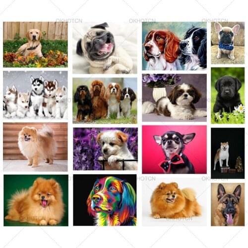 5D Diamond Painting Dog DIY Diamond Embroidery Animals Cross Stitch Round Mosaic Diamond Art Cats Tigers Needlework Patterns