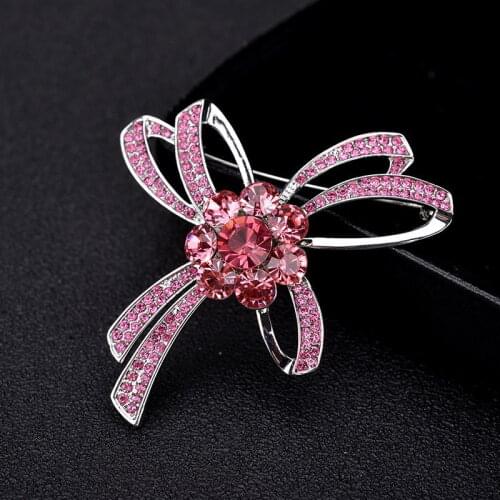 Red Trees Fashion Classic Crystal Bow Brooch In Box Fashion Broches For Women Graduation Gift aka Sorority Jewelry Borches