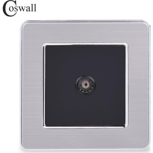 COSWALL 1 Gang Female TV Connector Luxury Wall Socket Outlet Stainless Steel Brushed Silver Frame Panel