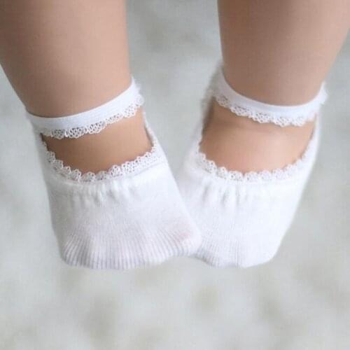 Toddlers Baby Girls Lace Princess Socks Sweet Anti-slip Solid Color 1 Pair Cotton Ankle Socks for Infant Baby 1-8 Y