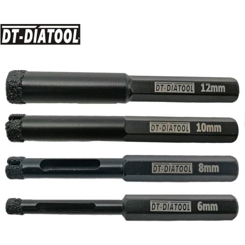 DT-DIATOOL 4pcs/set Dia 6mm 8mm 10mm 12mm Hexagon Shank Diamond Drill Hole Saw Wet Vacuum Brazed Wet Drilling Core Bits