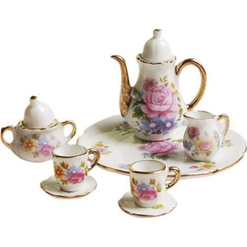 8Pcs/Set 1/6 Kids Dollhouse Toy Porcelain Dining Ware Tea pot Dish Miniature Dolllhouse Accessories Toys For Kids