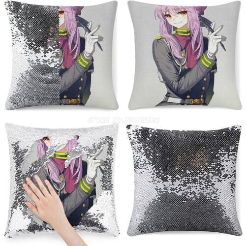 Hiiragi Shinoa Sequin Pillowcase Throw Pillow Case 40cmX40cm Hiiragi Shinoa Hiiragi Shinoa Owari No Seraph Anime Human