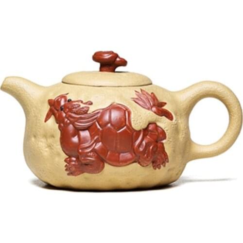 Yixing Purple Clay Teapot Handmade Raw Ore Section Mud Turtle Dragon for Spring Teapot Tea Set Chinese Tea Set Household Teapot