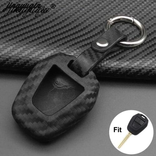 Jingyuqin for Isuzu DMAX D-MAX Mu-x 2.5 2 Buttons Ignition Car Key Case Carbon Fiber Silicone Remote Fob Cover Keychain