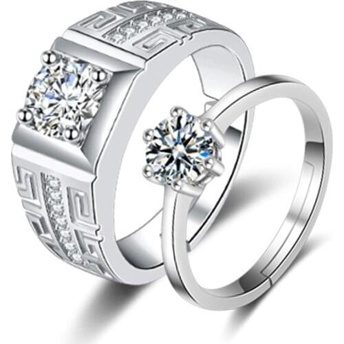Hot Adjustable couple rings 925 Silver Wedding Ring Set band for bridal girls and Women ladys love couple pair jewelry