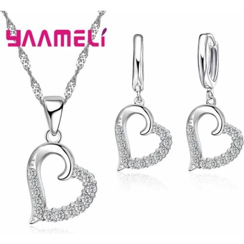 New Big Sale Wedding Jewelry Sets for Women 925 Sterling Silver Heart Necklace and Earring Set Bijouterie Aretes