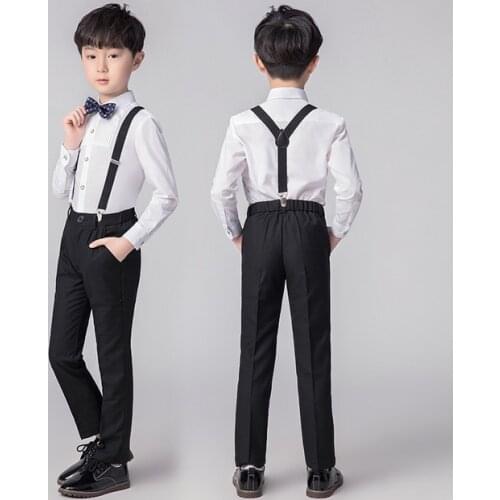 Kids Suit For Gentleman Flower Boys Prince School student Formal Wedding Dress Girls Strap Shirt Pants Bowtie ceremony Costume